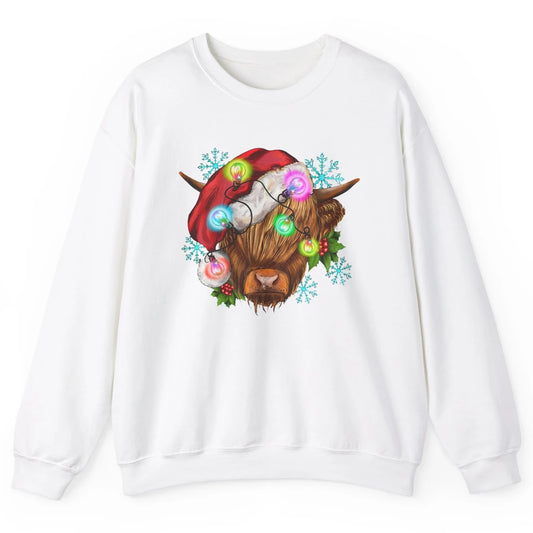 Christmas Highland Cow Xmas Light Western Christmas Cow Unisex Crewneck Sweatshirt