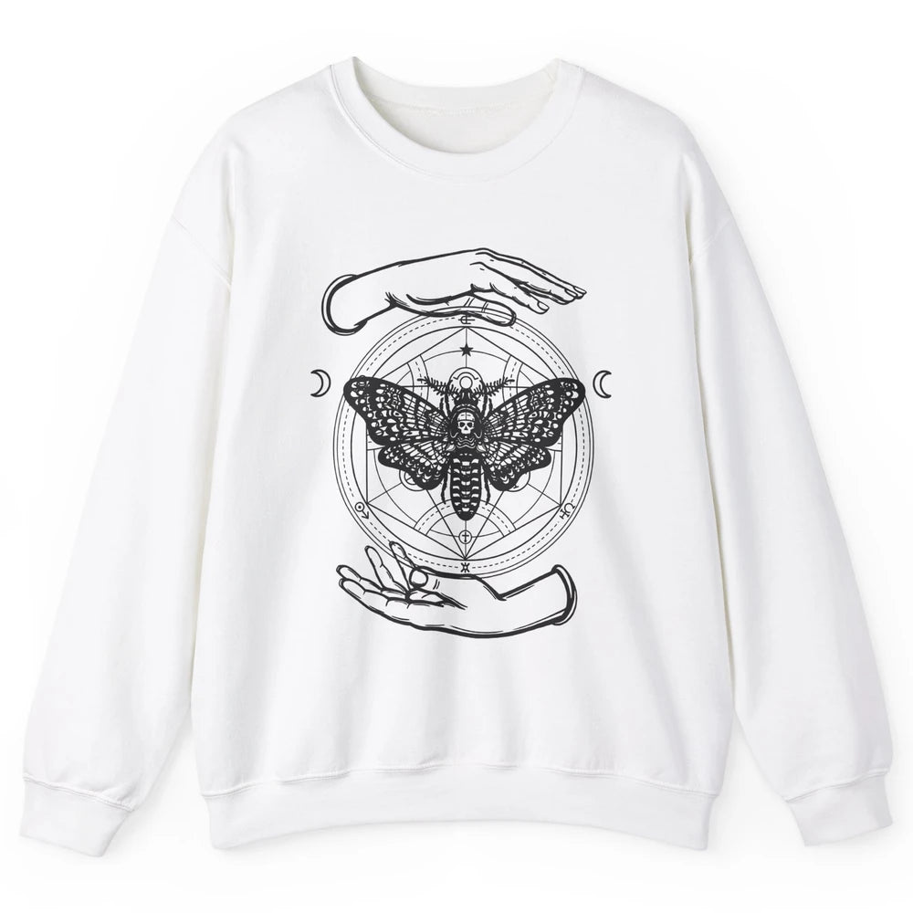 Alchemy Death Moth Occult Magical Moon Witch Hands Gothic Unisex Crewneck Sweatshirt