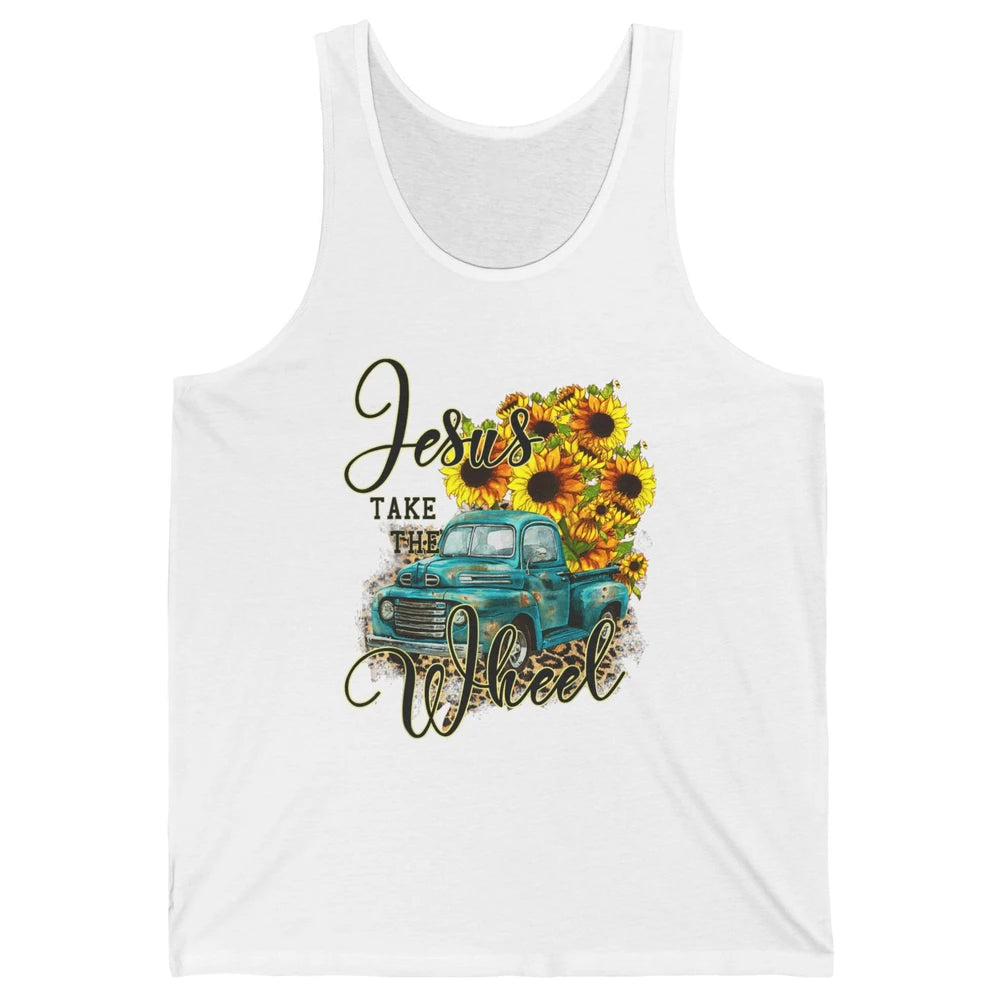 Sunflower Jesus Take The Wheel Truck Western Country Leopard Unisex Jersey Tank