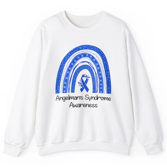 We Wear Blue Angelman's Syndrome Floral Blue Ribbon Rainbow Unisex Crewneck Sweatshirt