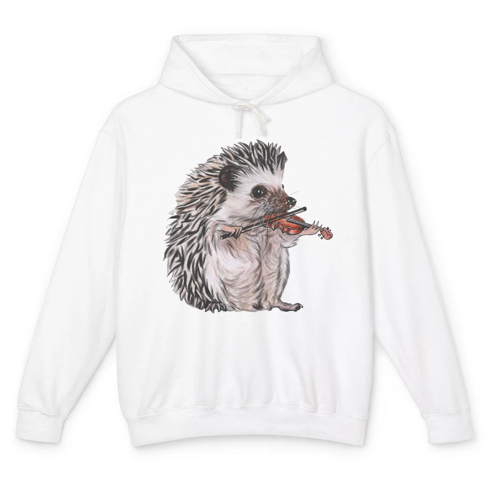 Retro Hedgehog Playing Viloin Musician Violinist Hedgehog Unisex Lightweight Hoodie