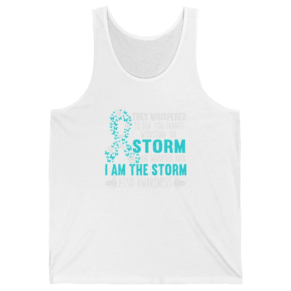 Teal Ribbon Butterfly The Storm Warrior PTSD Awareness Month Unisex Jersey Tank