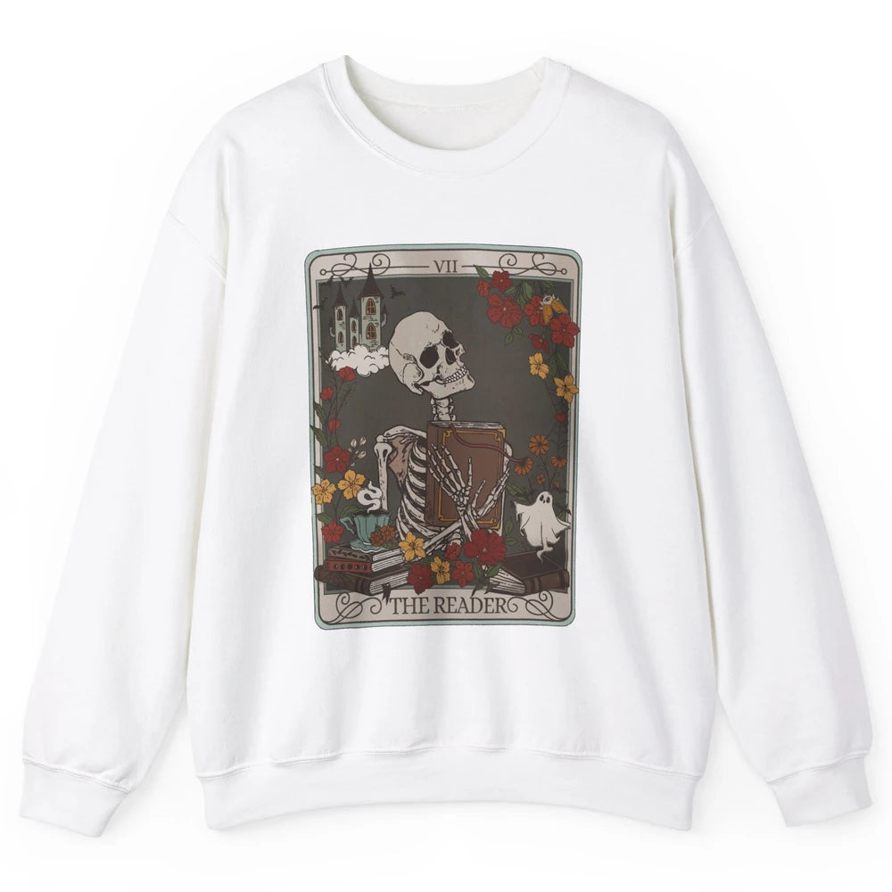 Retro Skeleton Reading Books The Reader Tarot Card Halloween Unisex Crewneck Sweatshirt