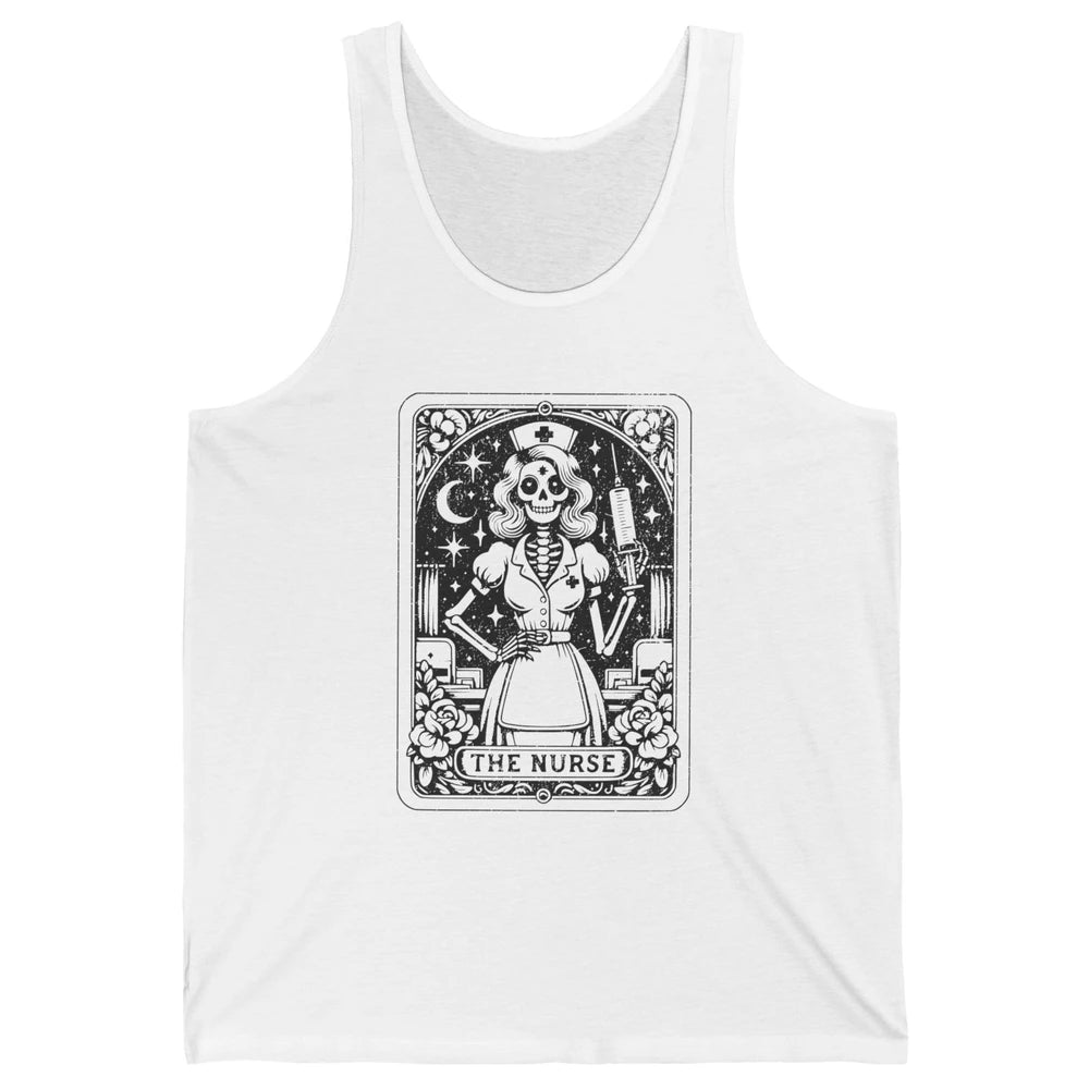 Retro Skeleton The Nurse Tarot Card Halloween Nursing Life Unisex Jersey Tank