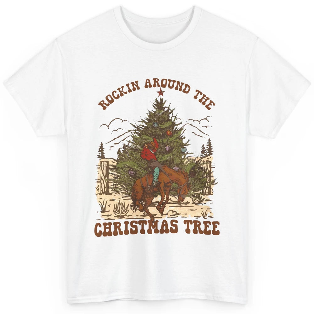 Funny Cowboy Horsing Rocking Around Christmas Tree Western Classic Unisex T-Shirt