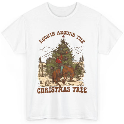 Funny Cowboy Horsing Rocking Around Christmas Tree Western Classic Unisex T-Shirt