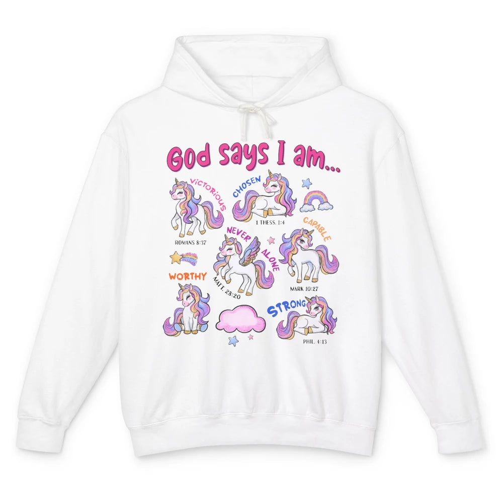 Christian God Says I Am Unicorn Bible Verse Religious Girl Unisex Lightweight Hoodie