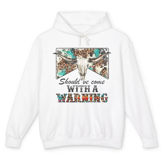 Retro Leopard Bull Skull Should've Come With Warning Western Unisex Lightweight Hoodie