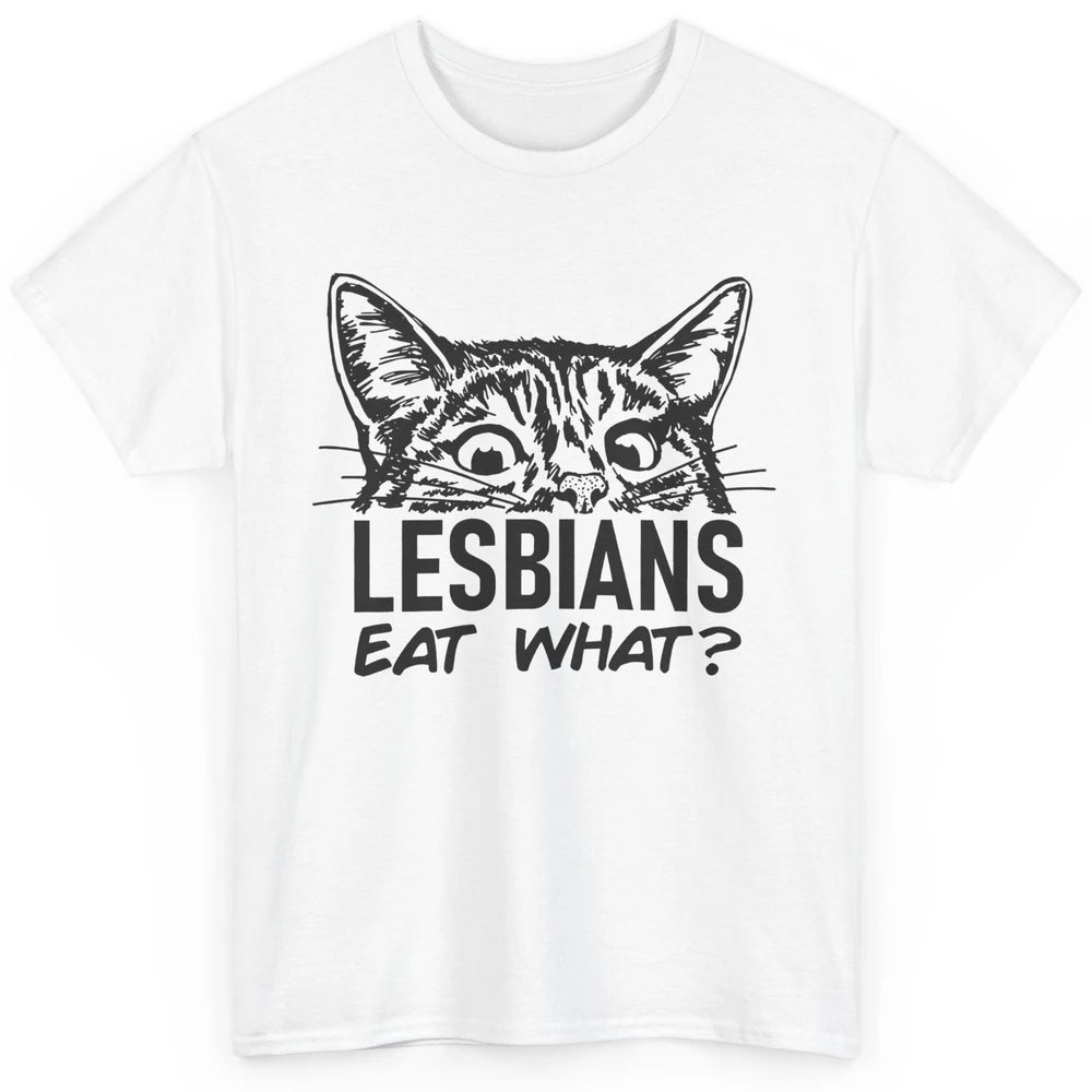 Funny Black Cat Lesbians Eat What LGBTQ Sarcastic Cat Mom Classic Unisex T-Shirt