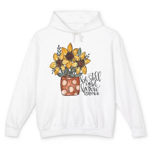 Sunflower Christian Be Still And Know Bible Verse Hand Draw Unisex Lightweight Hoodie