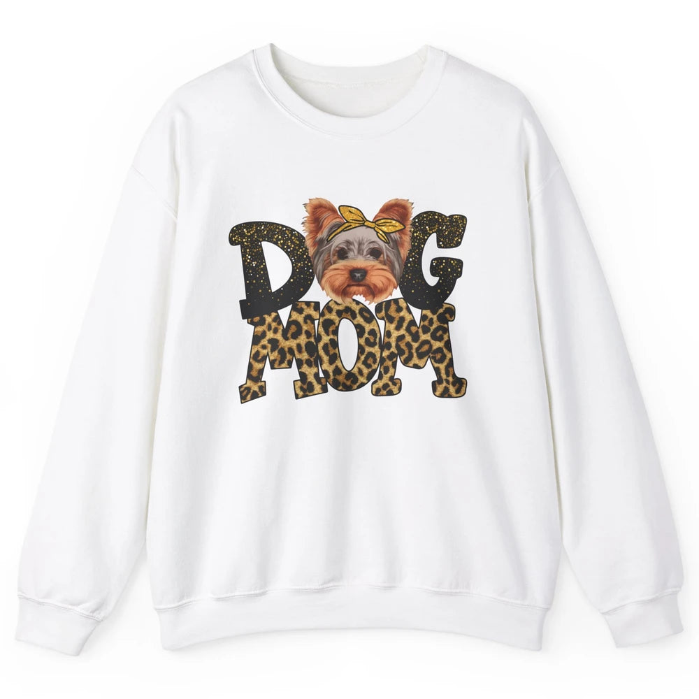 Yorkie Mom Bandana Dog Mom Leopard Yorkshire Dog Mother Gift Unisex Crewneck Sweatshirt