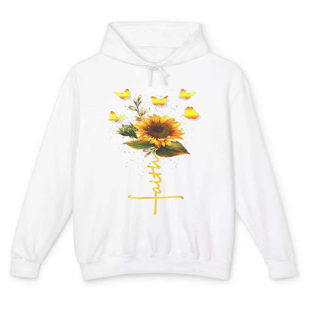 Vintage Faith Cross Sunflower Butterfly Christian Jesus God Unisex Lightweight Hoodie