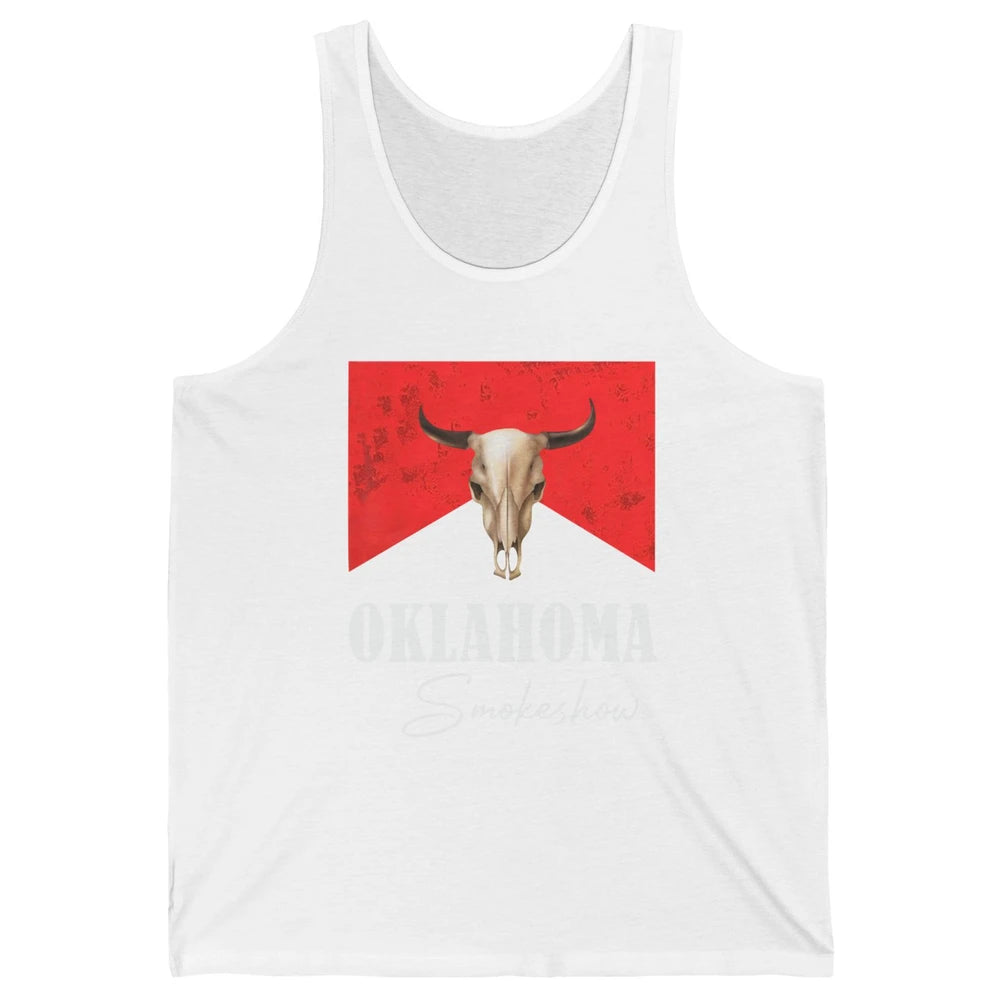 Boho Bull Skull Cow Print Oklahoma Smokeshow Western Country Unisex Jersey Tank