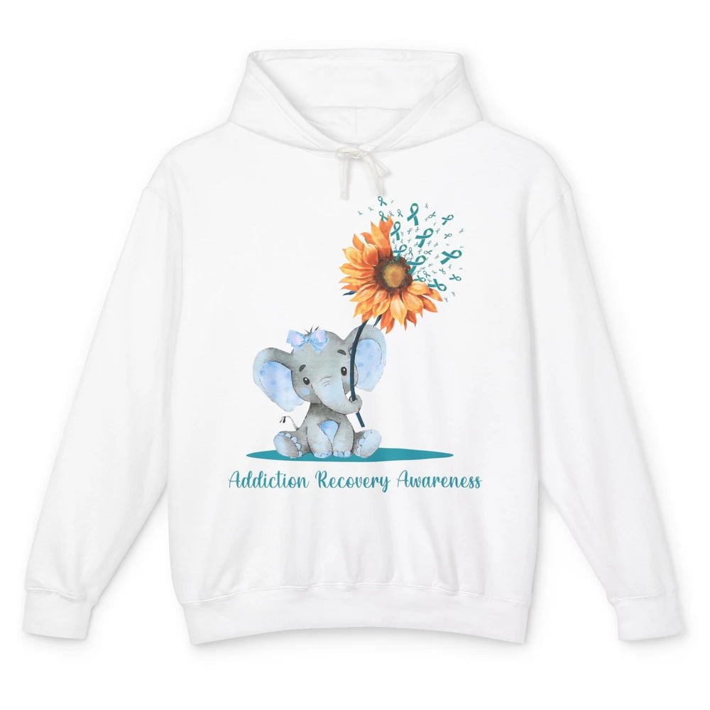 Addiction Recovery Awareness Teal Ribbon Baby Elephant Daisy Unisex Lightweight Hoodie