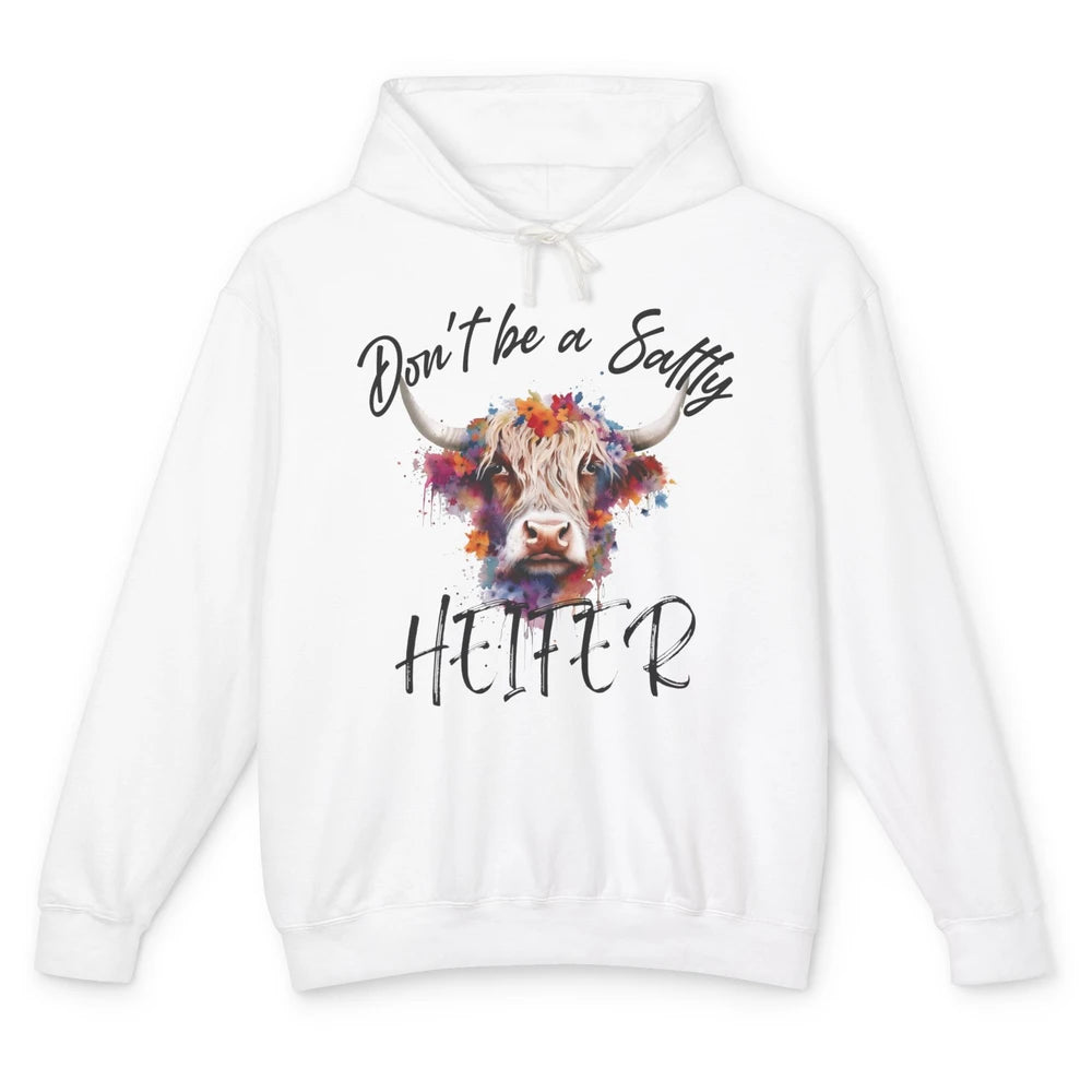 Floral Long Haired Cow Don't Be A Salty Heifer Western Farm Unisex Lightweight Hoodie