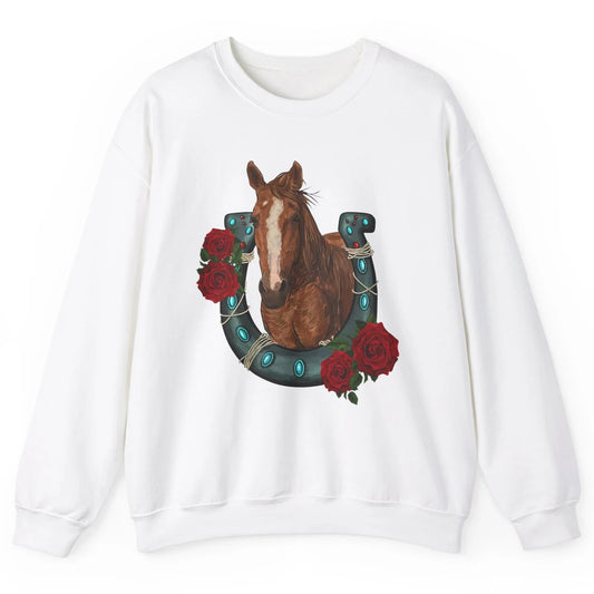 Western Country Texas Cowgirl Floral Horseshoe Horse Riding Unisex Crewneck Sweatshirt