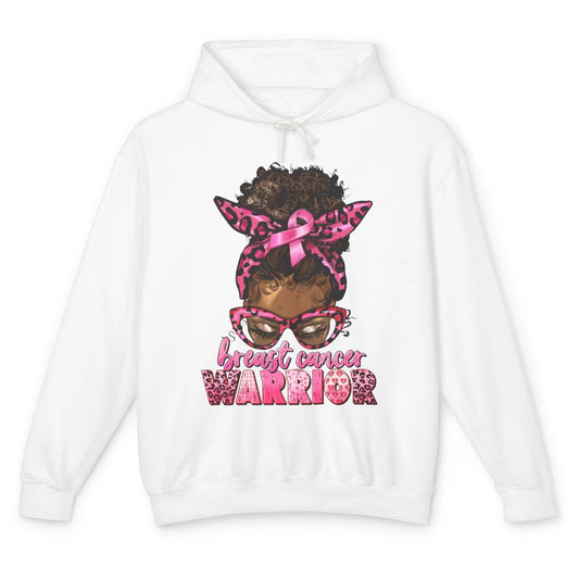 Afro Black Woman Breast Cancer Awareness Messy Bun Leopard Unisex Lightweight Hoodie