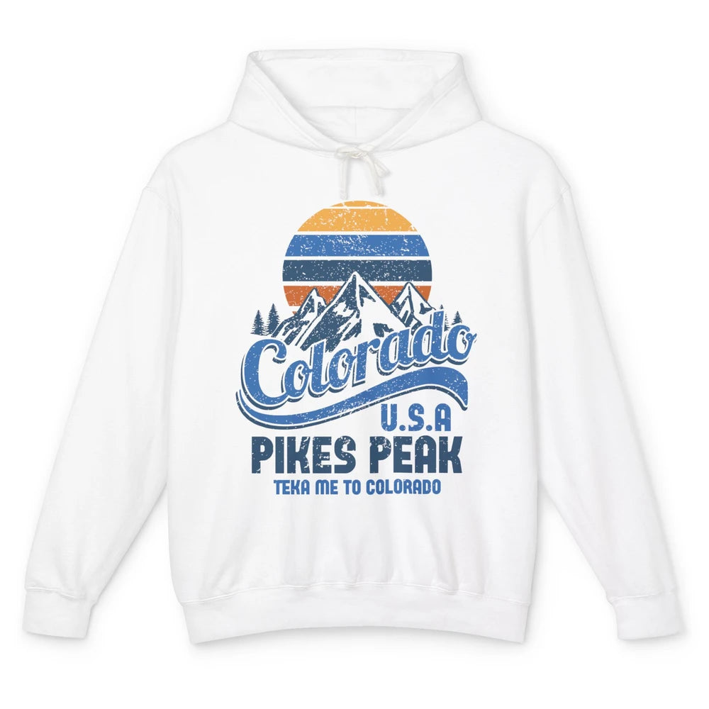 Retro Colorado Mountain Pikes Peak Sunset Outdoor Hiking Unisex Lightweight Hoodie