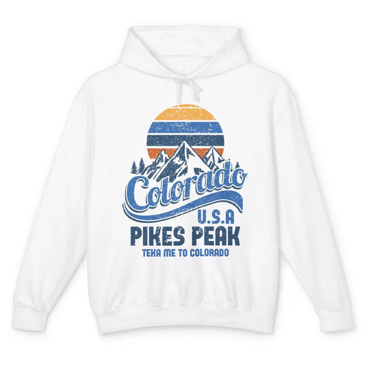 Retro Colorado Mountain Pikes Peak Sunset Outdoor Hiking Unisex Lightweight Hoodie