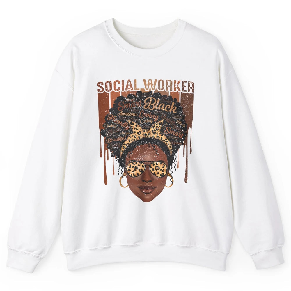 Social Worker Afro Messy Bun African American Social Work Unisex Crewneck Sweatshirt