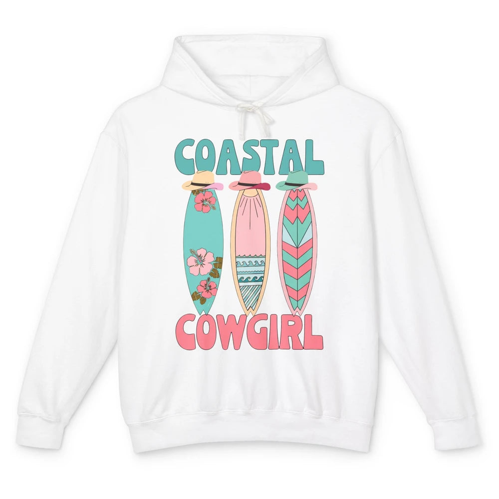 Retro Coastal Cowgirl Surfboards Western Cowgirl Beach Life Unisex Lightweight Hoodie