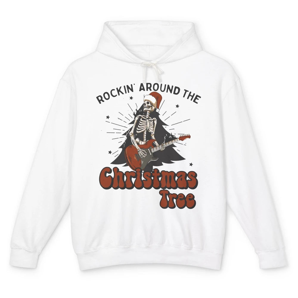 Skeleton Guitar Rocking Around Christmas Tree Western Xmas Unisex Lightweight Hoodie