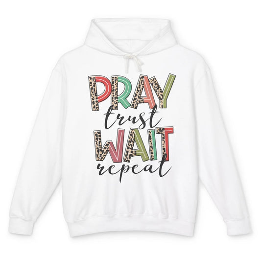 Retro Leopard Pray Wait Trust Repeat Christian Motivational Unisex Lightweight Hoodie