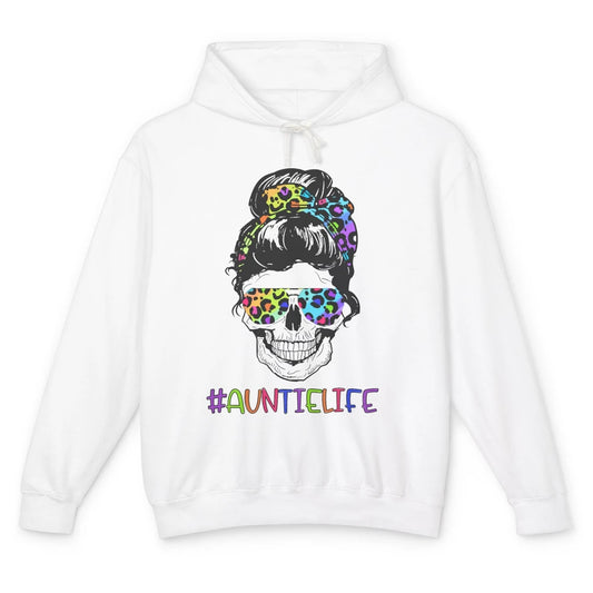 Leopard Messy Bun Skull Rainbow Auntie Life Aunt Mothers Day Unisex Lightweight Hoodie