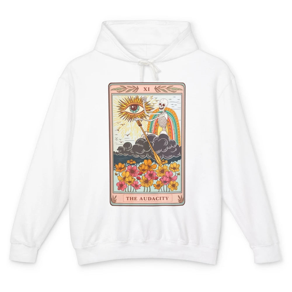 Retro Skeleton Riding Cloud The Audacity Tarot Card Rainbow Unisex Lightweight Hoodie