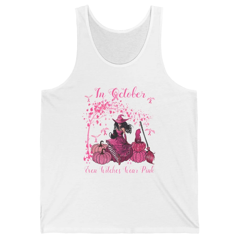 Breast Cancer In October Even Witches Wear Pink Ribbon Fall Unisex Jersey Tank