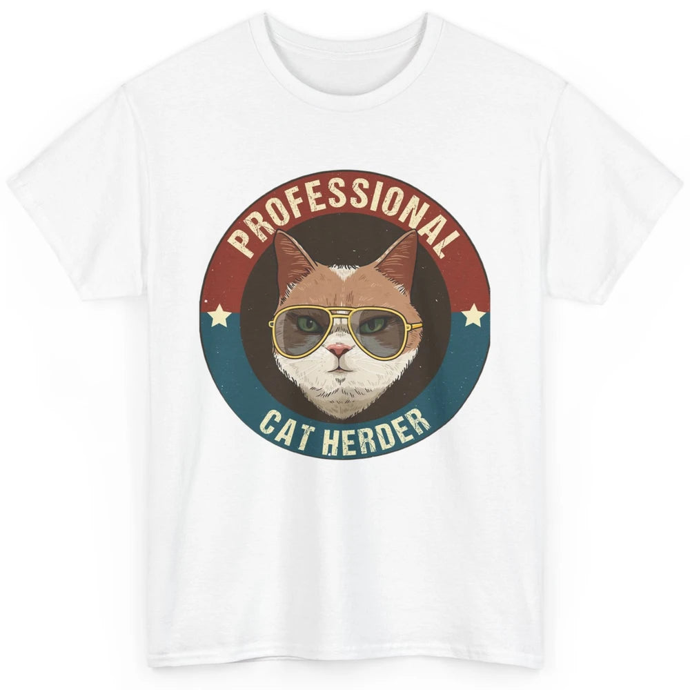 Vintage Cat Glasses Professional Cat Herder Cat Mom Cat Dad Classic Unisex T-Shirt