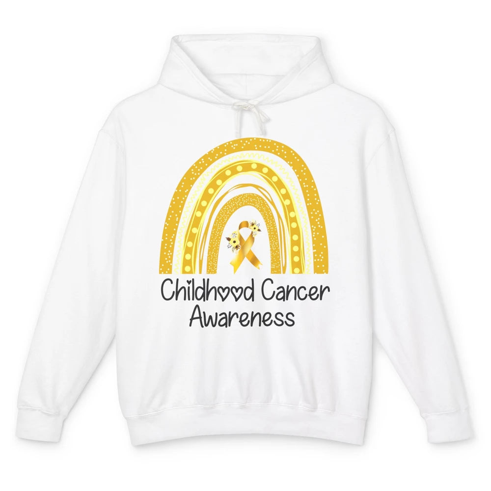 Childhood Cancer Awareness Support Rainbow Gold Ribbon Gift Unisex Lightweight Hoodie