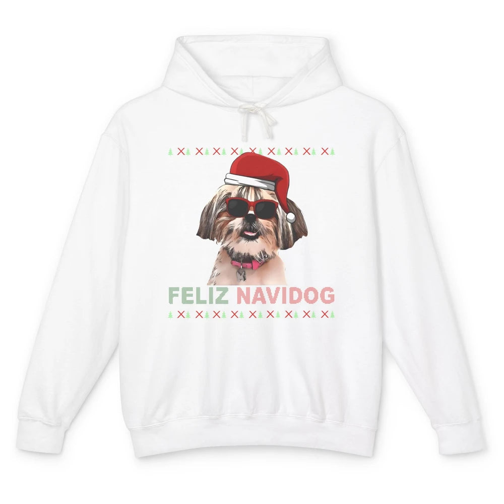 Funny Santa Shih Tzu Dog Feliz Navidog Christmas Tree Ugly Unisex Lightweight Hoodie