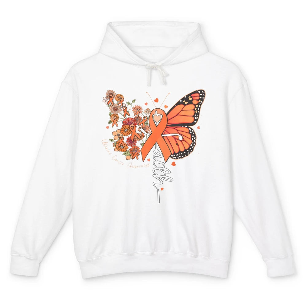 Peach Floral Butterfly Cross Faith Uterine Cancer Awareness Unisex Lightweight Hoodie