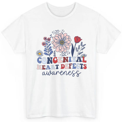 Congenital Heart Defects CHD Awareness Red Ribbon Wildflower Classic Unisex T-Shirt