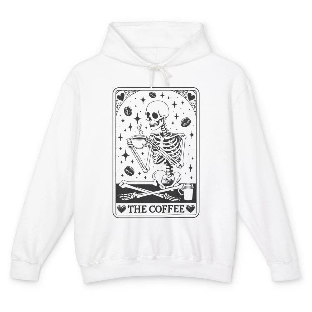 Funny Skeleton The Coffee Tarot Card Witchcraft Halloween Unisex Lightweight Hoodie