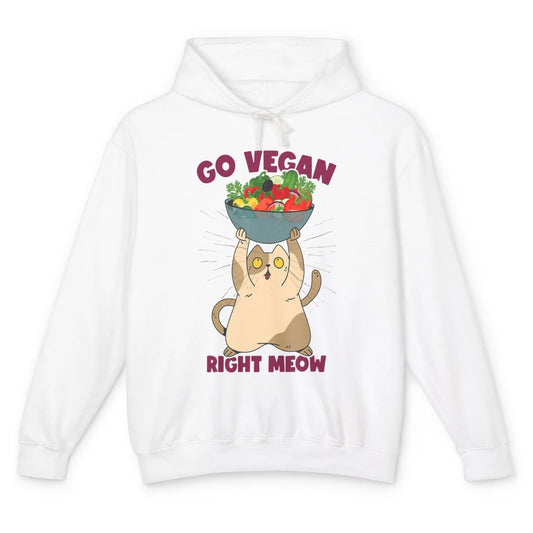 Funny Go Vegan Cat Plant Based Diet Animal Pet Vegetarian Unisex Lightweight Hoodie