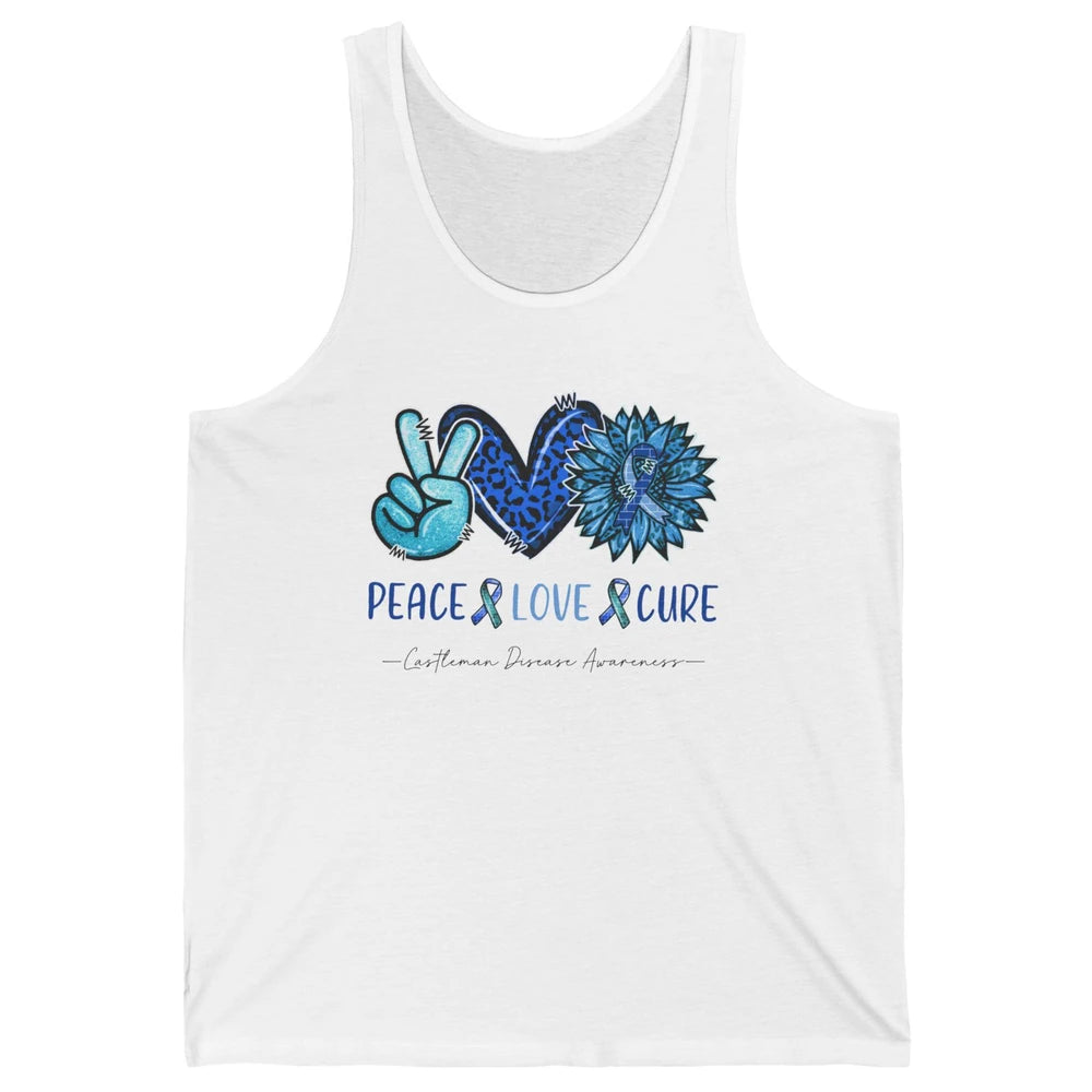 Castleman Disease Awareness Blue Ribbon Peace Love Cure Unisex Jersey Tank