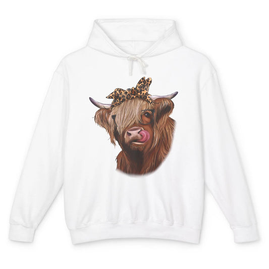 Highland Cow Glasses Leopard Bandana Western Farm Animals Unisex Lightweight Hoodie