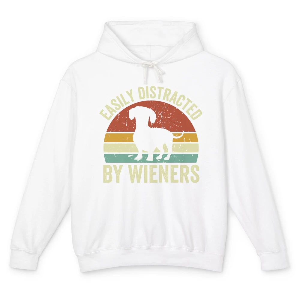 Vintage Dachshund Easily Distracted By Wieners Dog Mom Gift Unisex Lightweight Hoodie