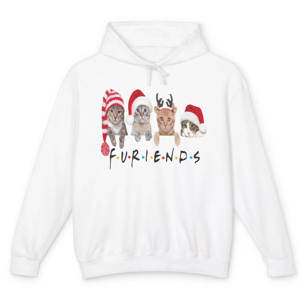 Funny Cat Furiends Merry Christmas Hat Santa Cat Lovers Gift Unisex Lightweight Hoodie