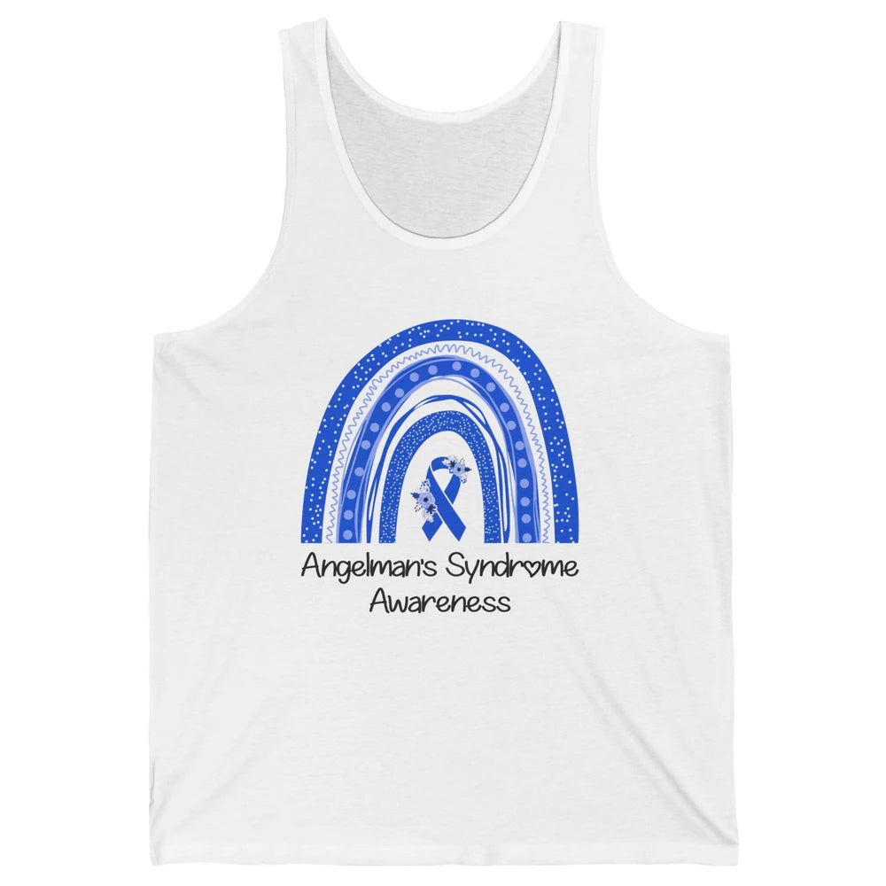 We Wear Blue Angelman's Syndrome Floral Blue Ribbon Rainbow Unisex Jersey Tank