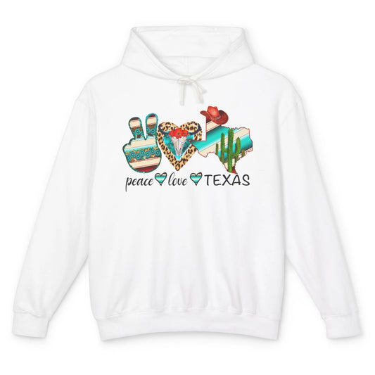 Peace Love Texas Cow Skull Western Country Cowboy Hat Cactus Unisex Lightweight Hoodie