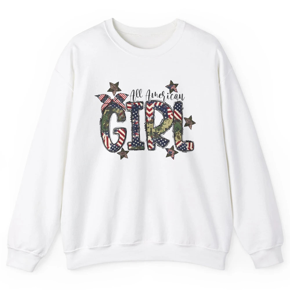 All American Girl American Flag Patriotic Military 4th July Unisex Crewneck Sweatshirt