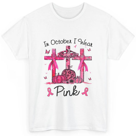 Cross Pumpkin Christian Pink Ribbon Breast Cancer Awareness Classic Unisex T-Shirt