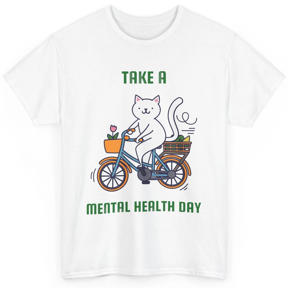 Take A Mental Health Day Cute Cat Bike Positive Therapist Classic Unisex T-Shirt