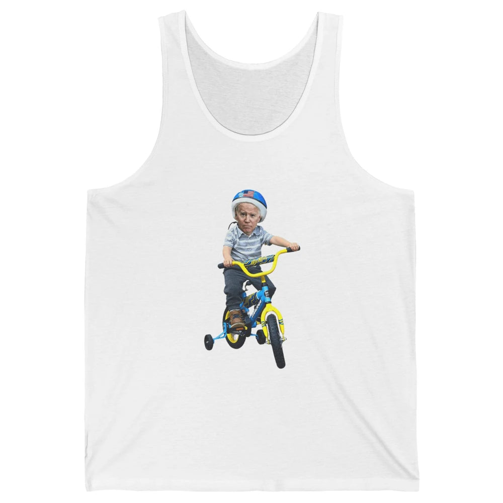 Baby Joe Biden Riding Tricycle Funny Bike Fall Meme Pun Vote Unisex Jersey Tank