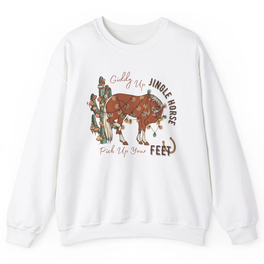 Giddy Up Jingle Horse Pick Up Your Feet Christmas Lights Unisex Crewneck Sweatshirt