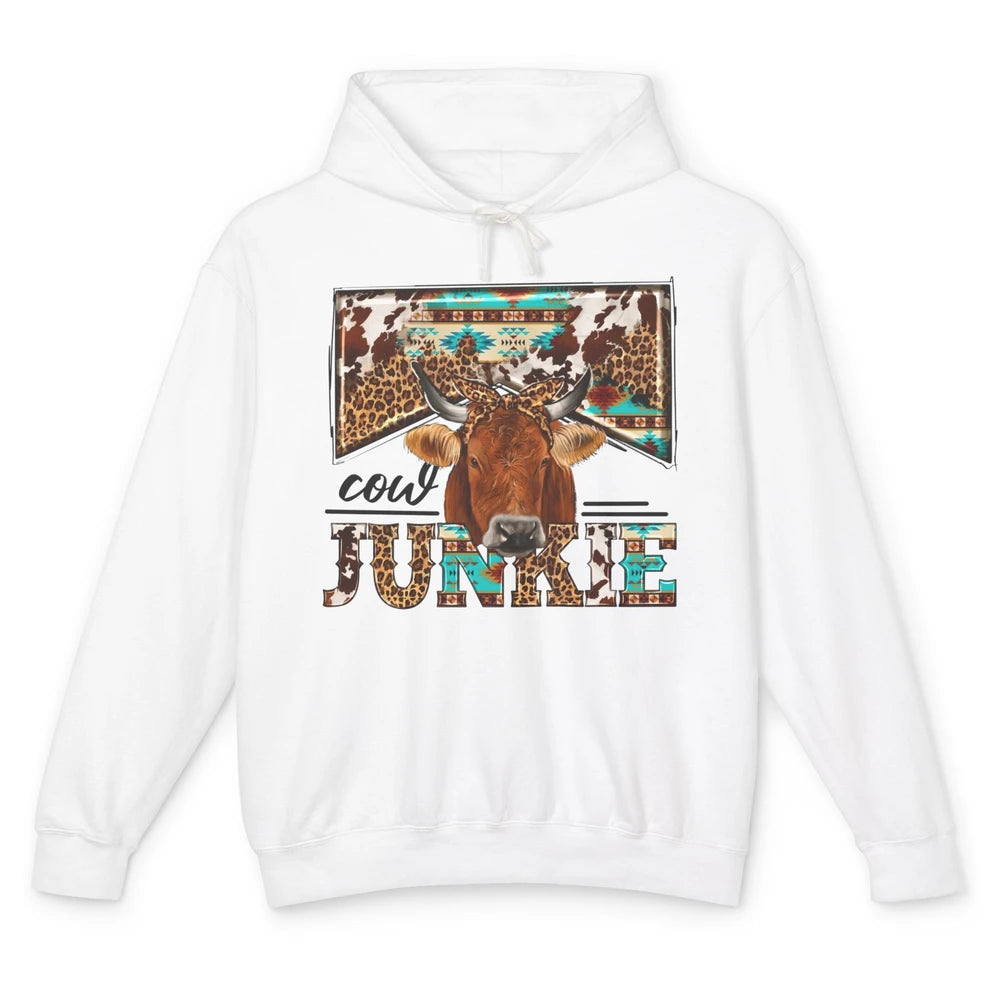 Retro Leopard Bandana Cow Junkie Western Country Farm Animal Unisex Lightweight Hoodie