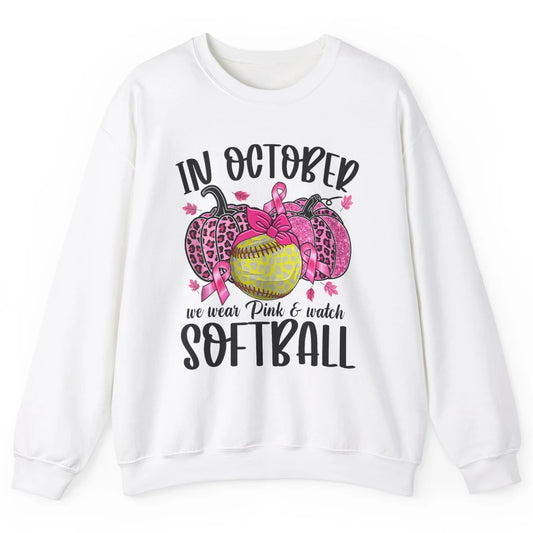 Softball Leopard Pumpkin In October Breast Cancer Awareness Unisex Crewneck Sweatshirt